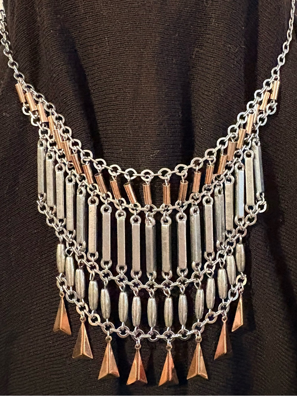 Silver and Copper Statement Fringe Necklace